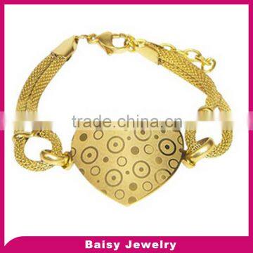 fashion new style gold plated heart stainless steel ladies hand bracelet design