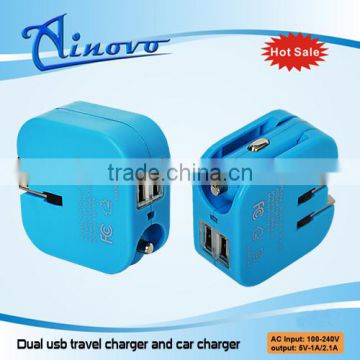Top quality car wall charger wiht 2 USB charger for ipad/iphone5c,home charger for nokia