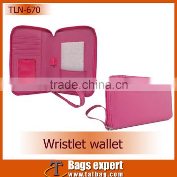 Popular PU leather women's wristlet wallet with phone holder