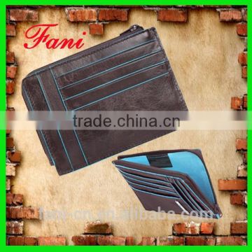 Contrast color design leather zipper wallet with credit card holder