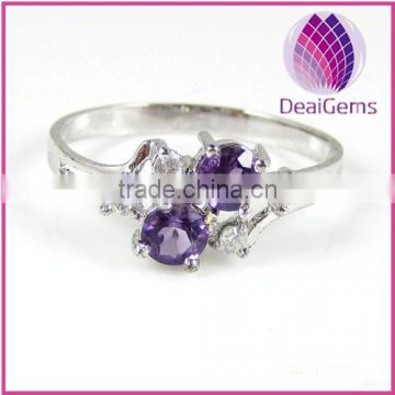 Flower Ring sterling silver and amethyst (natural) two-4mm faceted round size 6-9.