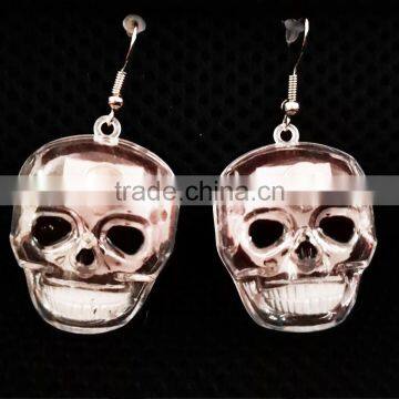 Fashion design hanging glowing jewelry led light halloween skull pedant earrings