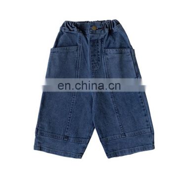 6041 High quality kids loose pants baby girl blue fashion cotton jeans trouser