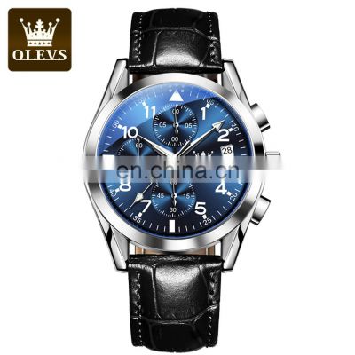 OLVES 2878 New Arrival Man Quartz Movement Brand Name Watches Leather Complete Calendar Suppliers Watch Men Watch