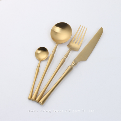 Set of 4 Pieces Matte Gold Colored Stainless Steel Tableware Sets Small Waist Delicate Cutlery Knife Spoon Fork Set Dinnerware