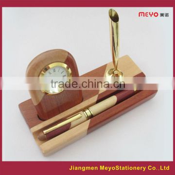 Customized Business Gift2015 Wooden Pen Holder With Clock Desk Organizer