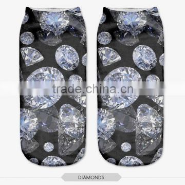 fashion diamonds foot wear high quality 3d digital full print colorful ankle socks sports unisex custom hot sale stretch spandex