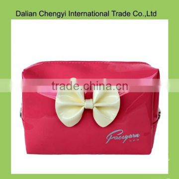 Manufacturer tactical cute pink color pu cosmetic bag with bowknot