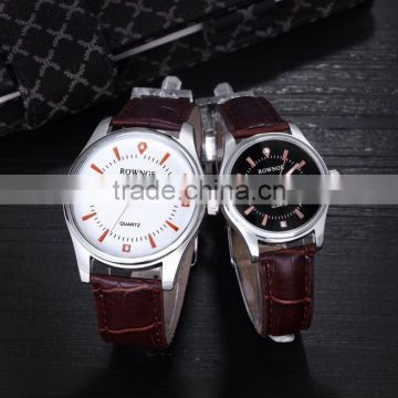 Wholesale Ultra Thin Brown vogue Leather Band Classic Quartz Dress Watch for couple men and women hand quartz watches