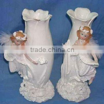 polyresin angel fairy with flower vase