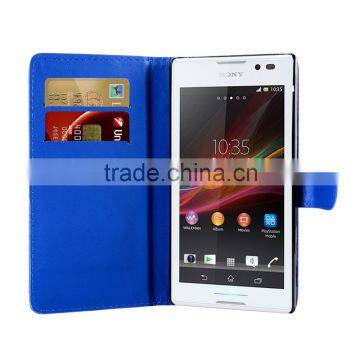 pu leather phone wallet flip case cover for sony xperia C S39H C2305