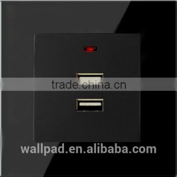 Hot Sales Wallpad LED Indicator Crystal Glass 110~250V Electrical Phone Charger Double USB Outlet Wall Socket With usb Port