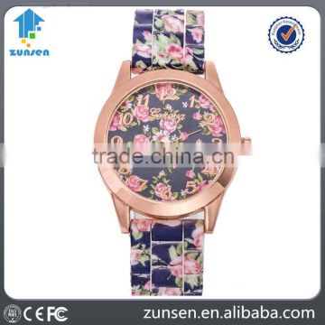 2016 HOT! Fashion Women Watches Reloj Rose Flower Print Silicone Floral Dress Watches Lady Girls Clock
