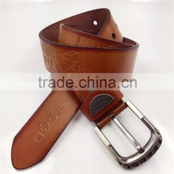 men's embossed pu belt with metal plate