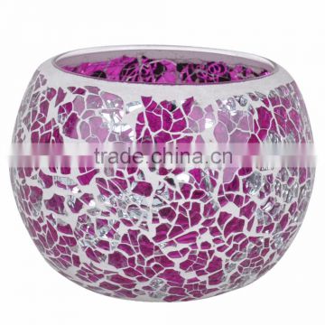 Purple craft Mosaic wedding Decor glass candle holder
