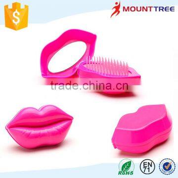 New Style Professional Lip Shape Customized Head Massage Styling Care Easy Carry Hair Comb With Mirrow