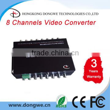 Fiber Optic Equipments 8 Channels SD Video Converter 1 channel reversed data single mode,20km