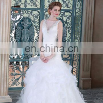 Sexy Size Available Beaded Sleeveless Open Back Ruffled Skirt Court Train Tulle Wedding Dress Bridal Gown