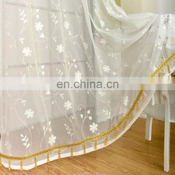 Modern Chinese pastoral beaded embroidery fabric sheer curtain panels
