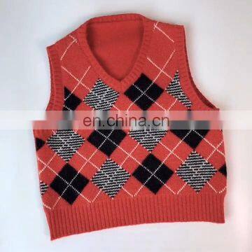 Women Plaid Knitted Female Autumn Vest New Striped Knitwear Sweater Girls Tank Top