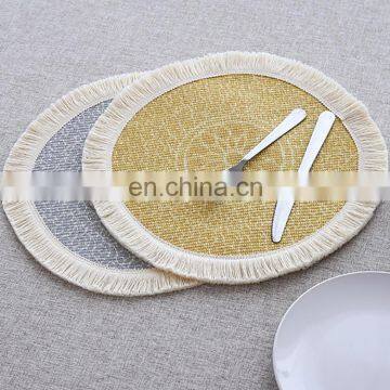 Wholesale home textile fringes placemats printed woven fabric table round placemat dining mat