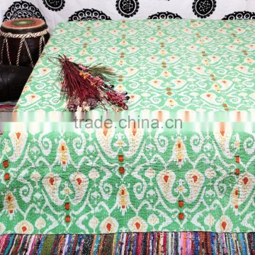 Handmade Ethnic Quilt Throw Cotton Ikat Prints Bedspread Home Decorative Indian Bedding