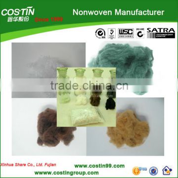 Recycled polyester staple fiber with filling material