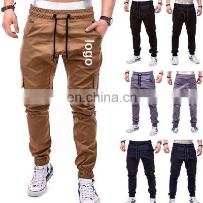 Logo Printing casual light weight drawstring trousers streetwear 4 pockets cargo joggers pants for men