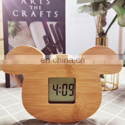Wholesale Design Unique Animal Dog Shaped Children Desktop Bamboo Digital Alarm Clock