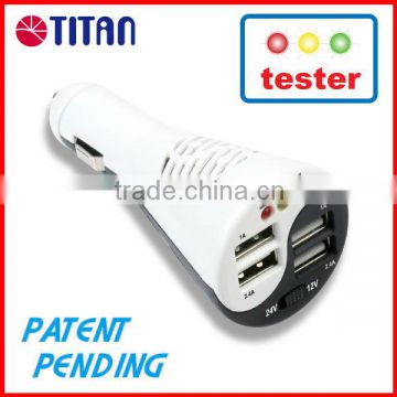 2 in 1 USB charger with battery tester 5A 4 port car USB charger