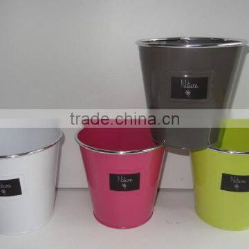 home decor round metal flower pot with clalkboard paper printing