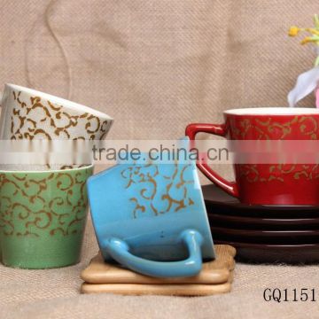 High quality color glazed and silkscreen printing mug with handle
