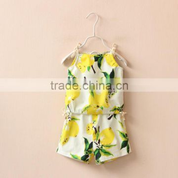 Hot Selling Lovely Adjustable Camisole Cotton Summer Children Boutique Outfits, Two Pieces Girls Suit