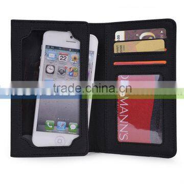 Bifold wallet case plus phone case pvc touching windown case for 5" cell phone