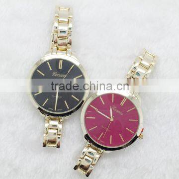 Trendy women gold small stainless steel big dial geneva watch color dial dress watch 2016