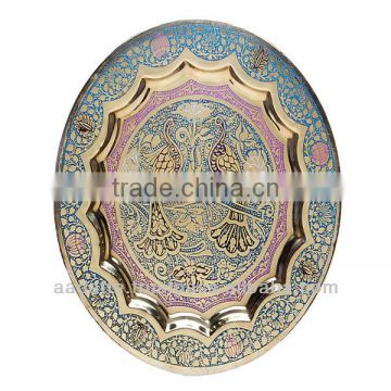 Wall hanging decorative hand painted embossed brass plate