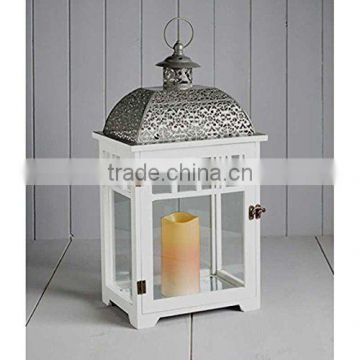 White Wooden Lantern With Metal Top | Japanese Garden Lanterns