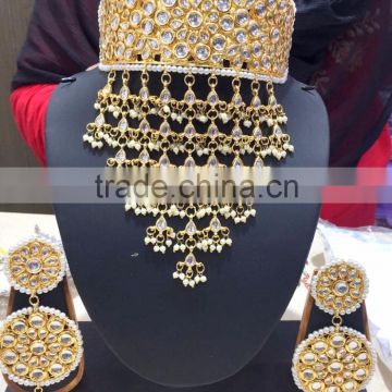 Choker bridal KUNDAN GOLD PLATED necklace DANGLER EARRING set