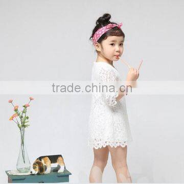 2014 New Summer Girls Elegant Lace Hollow Out Dress Kids White Pink and Red lace Short Sleeve Mini Dress Summer Clothes for girl