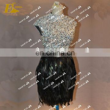 Custom Made Short Feather Real Evening Party Dress With Beads