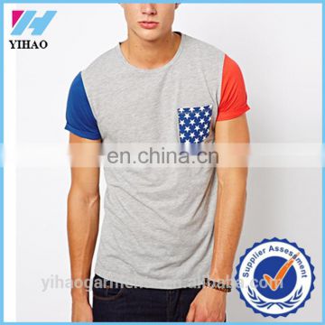 Yihao men's 100%cotton t shirts bulk wholesale summer new fashion Custom Cut and Sew T Shirts Pocket mens t-shirt with pocket