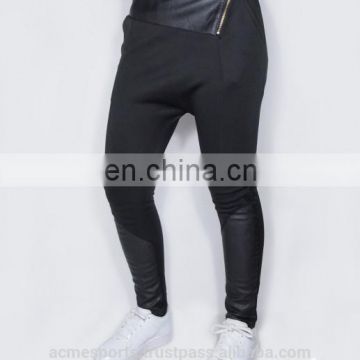 high quality fashion drop crotch sweatpants with leather waist - low crotch training jogging - mens drop crotch sweat pants