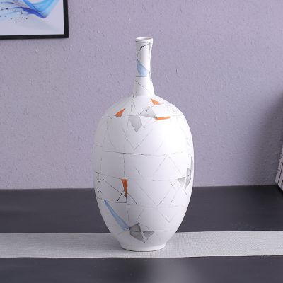 Nordic Simple Style White Geometric Puzzles Olive Jingdezhen Ceramic Vase Home Decoration