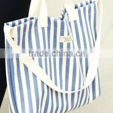 Navy Vertical Stripe Canvas Tote Bag