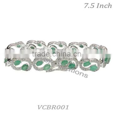 925 sterling silver Bracelet, Natural Emerald Bracelet, Rhodium Bracelet, Wedding Bracelet, proposal bracelet