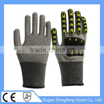 CE EN388 13g seamless HPPE knitted Sandy Nitrile dipped glove with TPR pad dorsal protection manufacturer for Assembly Industry