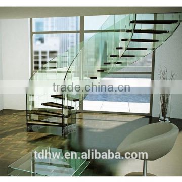 elegant indoor tempered glass curved staircase