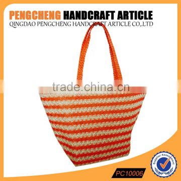 Paper straw trapezoidal beach bag and stripe crochet handbag