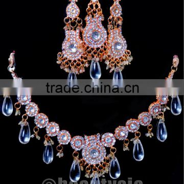 Cubic Zirconia Kundan Bollywood Jewelry Little Charm Necklace Clear White F24