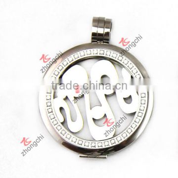 Silver Color Crystal pave Coin locket Stainless steel High quality Factory price